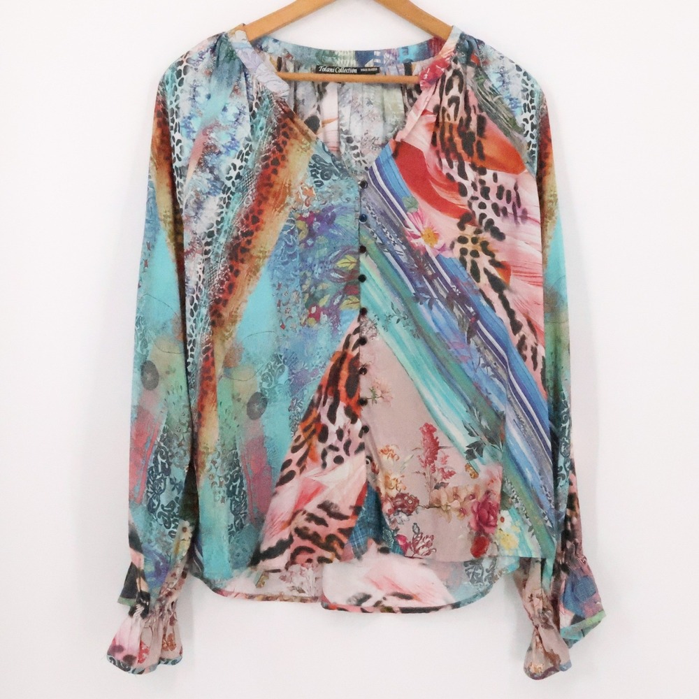 Tolani Collection Boho Patchwork Print Long Sleev… - image 1